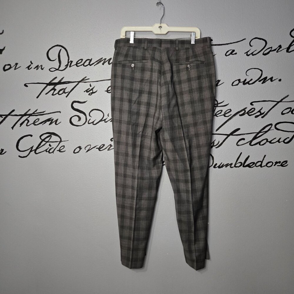 Men Rendezvous Ballin Gray Plaid Windowpane Wool Lined Dress Pants Slacks, 33W - Picture 4 of 7